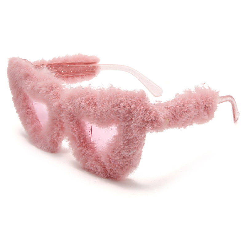 Wholesale new fashion glasses plush lovely sunglasses peach heart ball party funny heart sunglasses